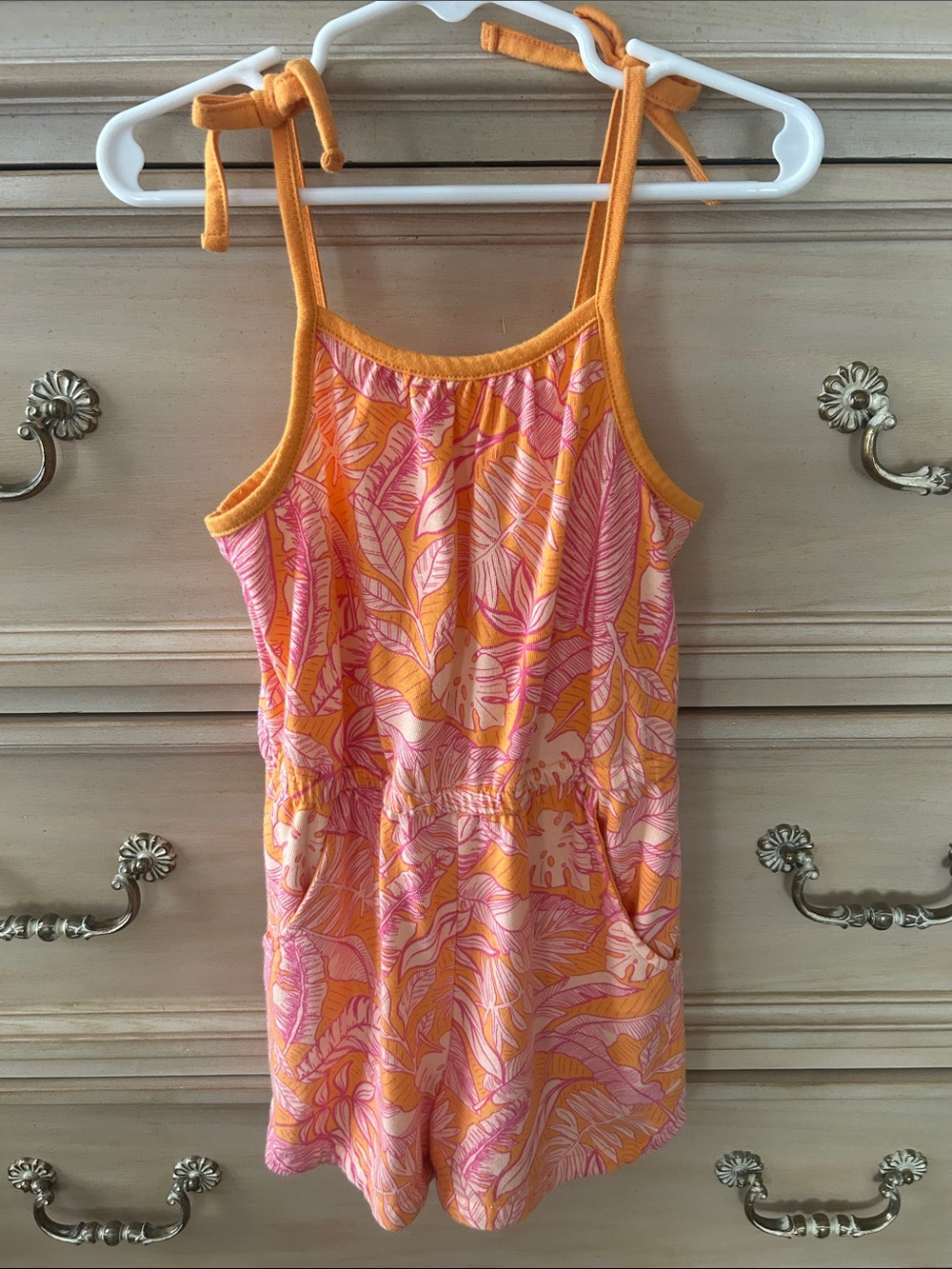 Cat and Jack Girls' Tropical Pink & Orange Tie-Strap Romper